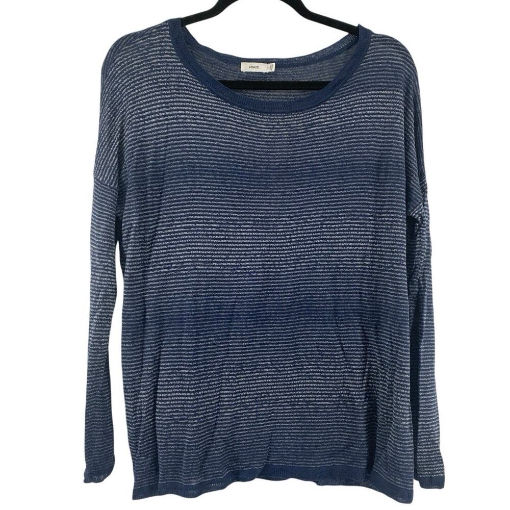 Vince Linen Blend Blue and Silver Boatneck Sweater Size Small